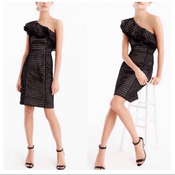J. Crew Collection One Shoulder Eyelet Ruffle Mini Dress - Picture 3 of 3